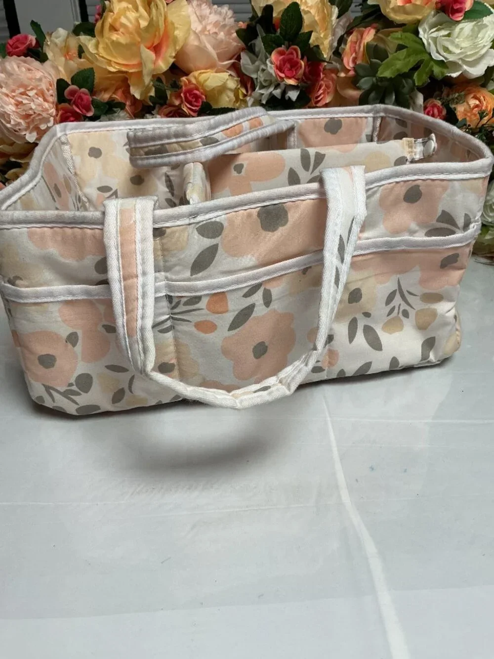 Trend Lab Floral Diaper Caddy Nursery Organizer Removable Dividers